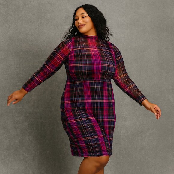 torrid Dresses & Skirts - Torrid Size 0 Women's Large 12 Purple Plaid Mock Neck Sheer Chiffon Grunge Dress
